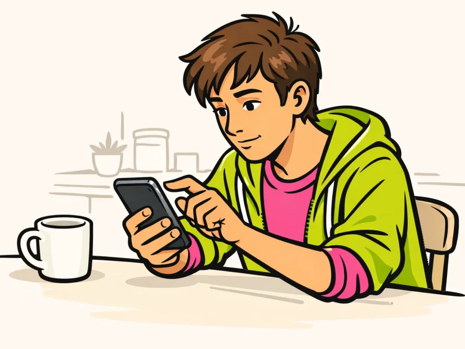 Persoon die op een smartphone zoekt naar de bio van een Instagramprofiel.