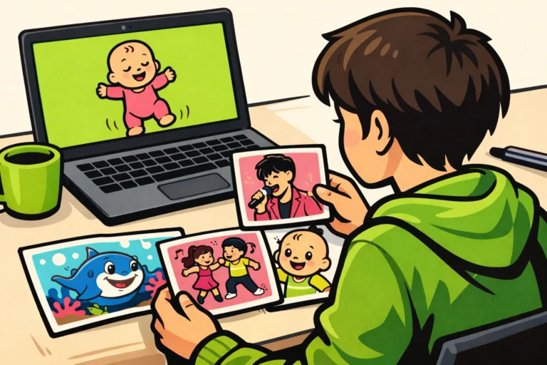 Persoon vergelijkt videobeelden op een laptop en losse kaarten.