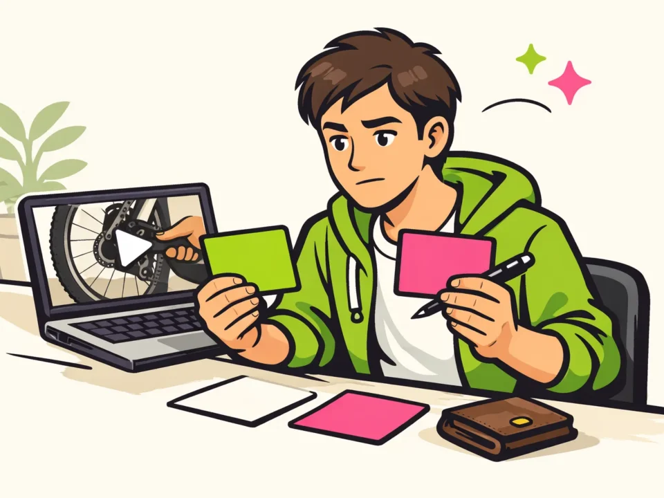 Persoon vergelijkt twee aanbiedingen voor videoweergaven naast een laptop.