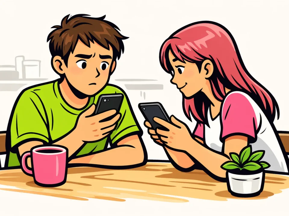 Twee mensen bekijken hun telefoons om te controleren waarom een Instagram notitie ontbreekt.