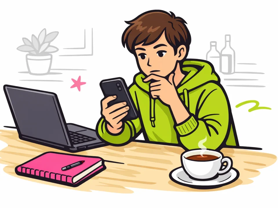 Persoon controleert een telefoon naast een laptop omdat het maken van een Instagram account niet lukt.