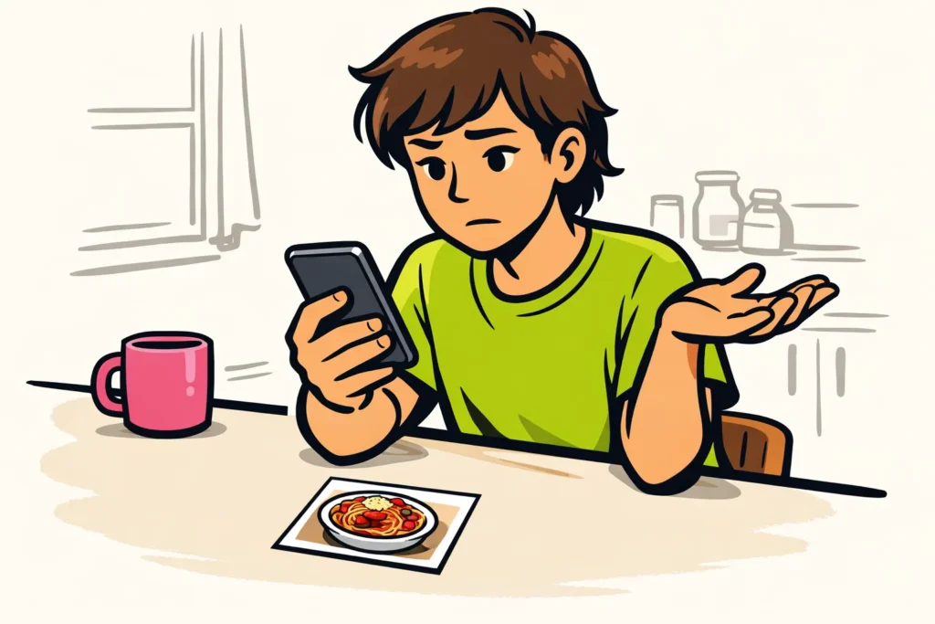 Persoon bekijkt een smartphone om een foto op Instagram te delen.