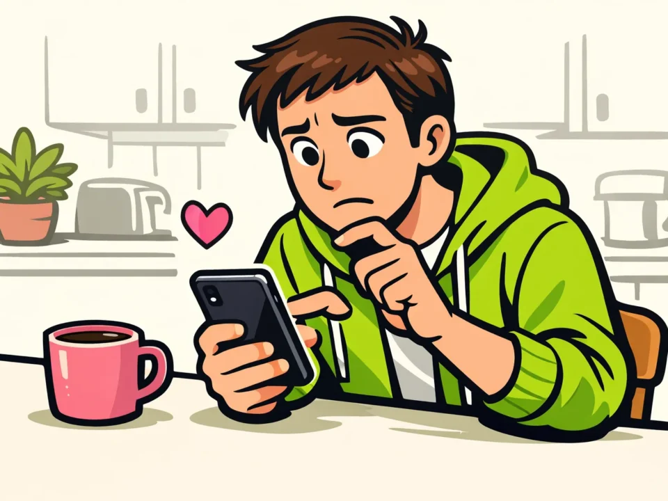 Persoon controleert een smartphone omdat het liken van een video niet lukt.