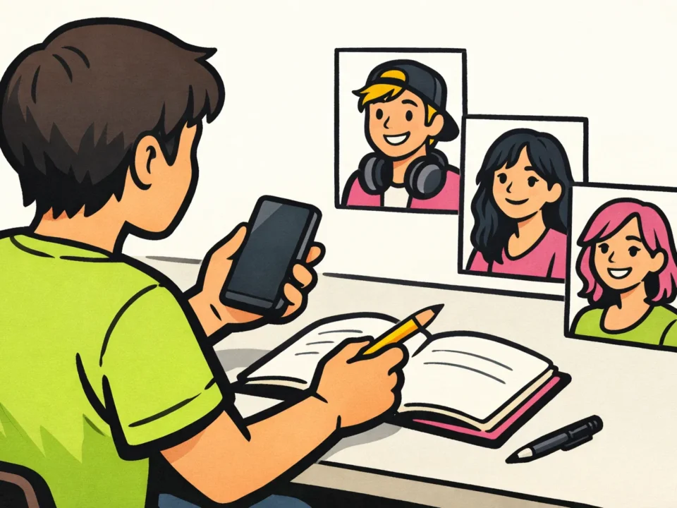 Illustratie van iemand die TikTok makers vergelijkt met een telefoon en notitieboek.