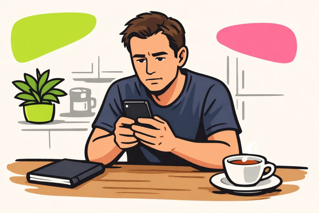 Persoon bekijkt aandachtig een telefoon om nieuws over een overleden TikTok maker te controleren.